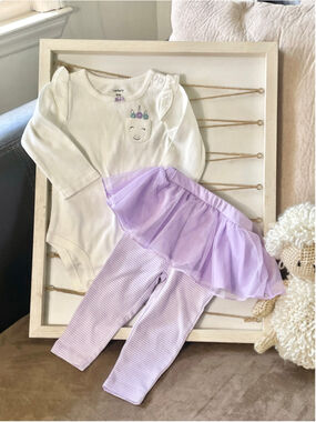 NWT Carter's Baby Girl 2 Piece Set 9M White Purple Unicorn tutu Pants